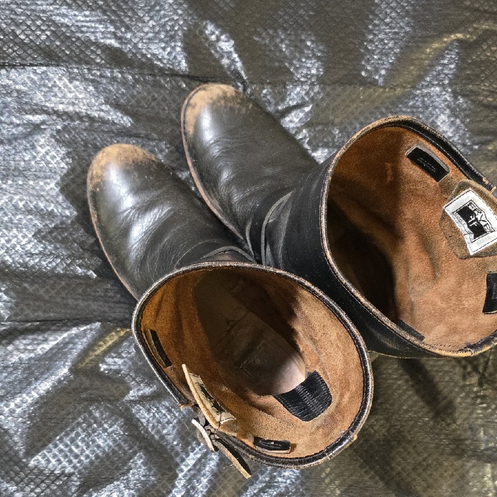 Frye Black Leather Boots with Tan Lining